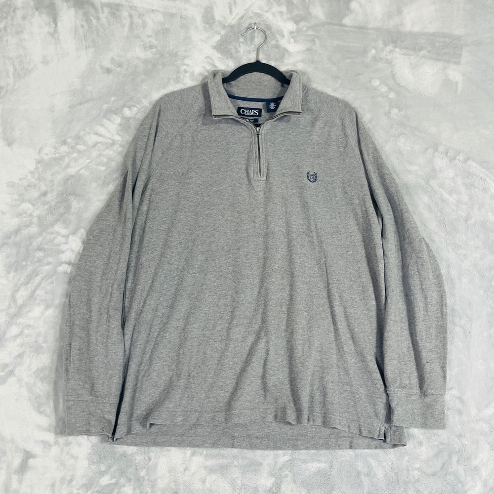 Chaps Quarter Zip Pullover Mens Large Gray Good Stretch Long Sleeve Logo Top